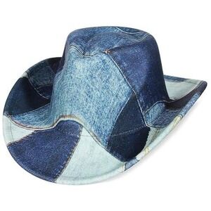 Denim Patchwork Cowboy Hat Western Blue Jean Fedora Festival‎ Sun Hat